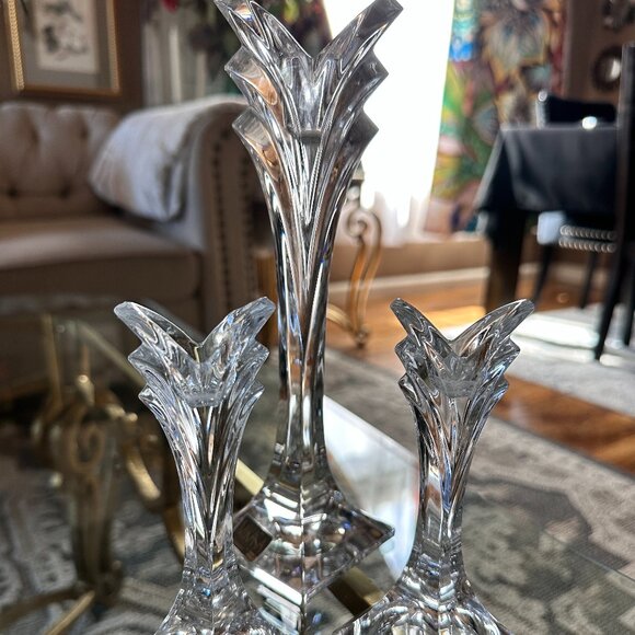 3 Mikasa Art Deco Crystal Candlestick Taper Slovenia Candle Holders